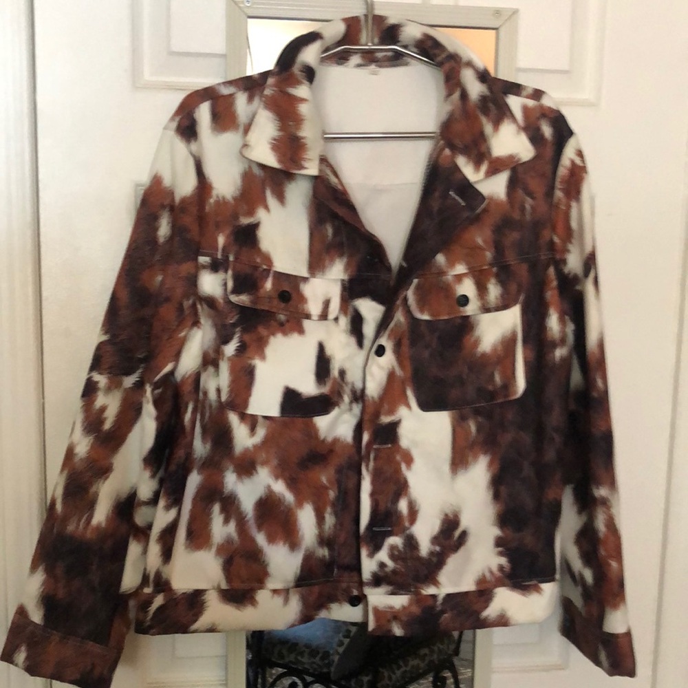 Faux cow hide Jean jacket style
